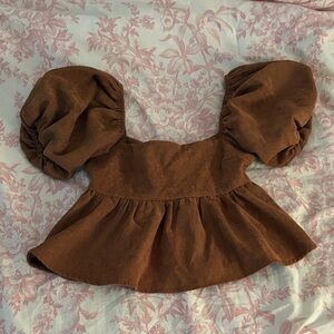 Elegant Brown Puff Sleeve Top